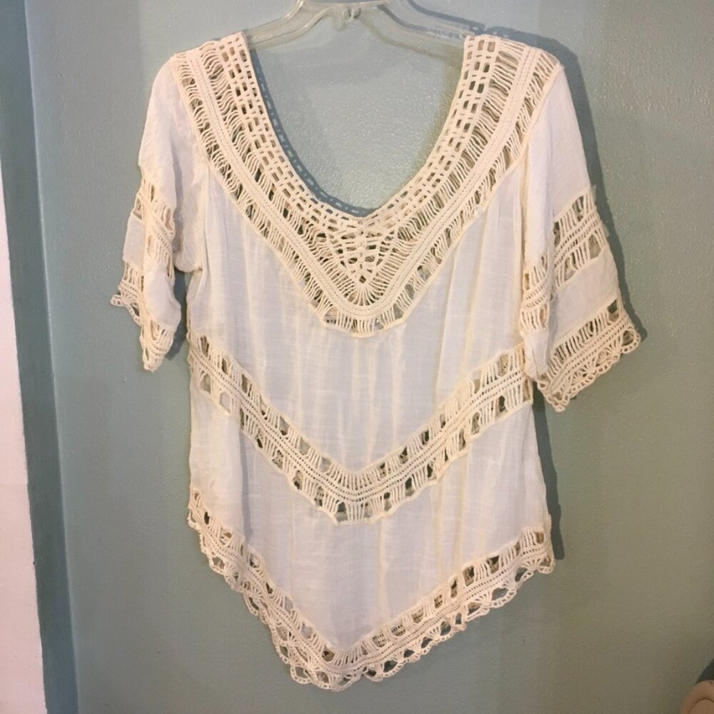LAPIS Women's Boho Crochet Knit Top Off White